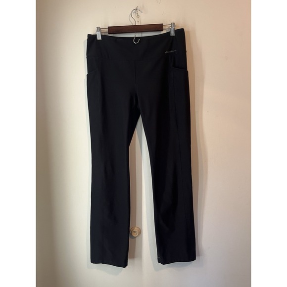 Eddie Bauer Black Yoga Pants Womans Large High Waist Pockets Stretch Athleisure - Picture 1 of 6